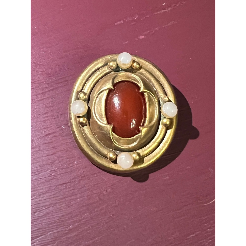 Vintage MMA Metropolitan Museum Egyptian Revival Carnelian Faux Pearl Brooch Pin